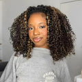 250% Density Kinky Curly Half Wig Human Hair Glueless Wigs Upgrade 3 IN 1 Highlight 1b/27 Half Wig With Drawstring Seamless Clip Ins Flip Over Kinky Curly Human Hair No Glue No Lace 20 Inch