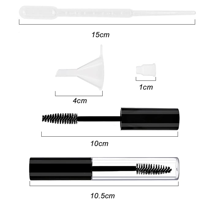 Debaishi 3 Pack 10ml Empty Mascara Tube Bottle with Eyelash Wand, Rubber Inserts, Funnels and Tubes, Cream Container Bottle with Funnels and Transfer Pipettes, for Castor Oil/Eyelash Growth Oil