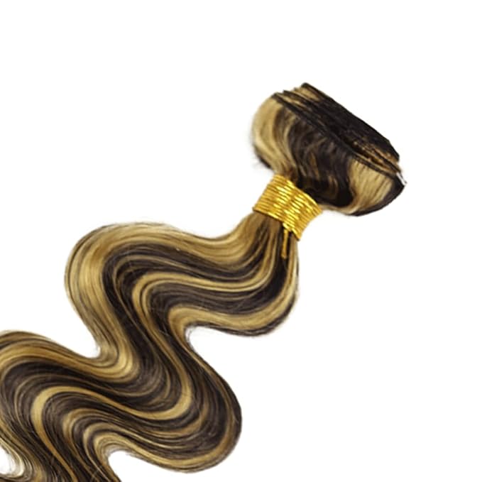 Honey Blonde Bundles Human Hair Highlight Body Wave Bundles Niegmeag Brazilian Virgin Remy Hair Single Bundle 12 Inch 2 Tone Black and Blonde Body Wave Bundle