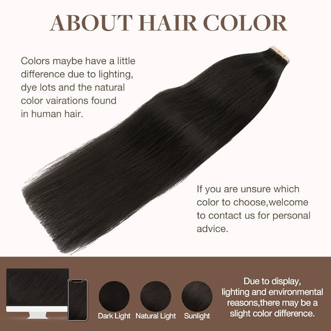 GOO GOO Tape in Hair Extensions Human Hair, 2 Dark Brown, 18inch 100g 40pcs, Skin Weft Seamless Invisible, Silky Straight with Thick Ends, Remy Human Hair