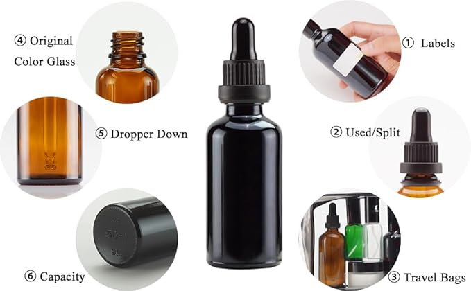 YIZHAO Black Glass Dropper Bottle 2oz, Tincture Bottles with Glass Dropper, for Essential Oils, Aromatherapy, Cosmetic, Laboratory, Pharmacy, Liquids, Travel –12 Pcs