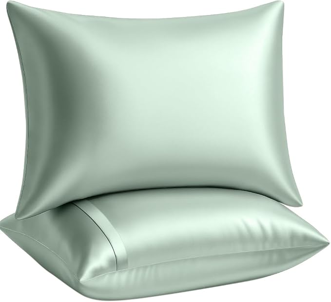 BLISSFORD Satin Pillowcase with Zipper, for Hair and Skin Care, Feels Soft and Cool Like a Silk Pillowcase, Satin Pillow Cases 2 Pack, Slik Pillow Cover, Mint - Queen Size, Set of 2