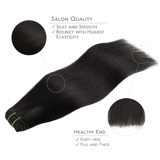 WENNALIFE Clip in Hair Extensions Real Human Hair, 22 Inch 130g 7pcs Remy Hair, Natural Black Straight Natural Extensiones De Cabello Humano Con Clip Ins