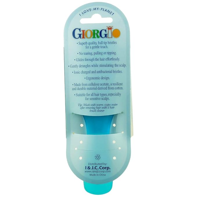Giorgio GION1-2B Neon Blue Set of 2 Gentle Touch Detangler Hair Brush for Men and Women. Soft Bristles for Sensitive Scalp. Wet and Dry for all Hair Types. Scalp Massager Brush Stimulate Hair Growth