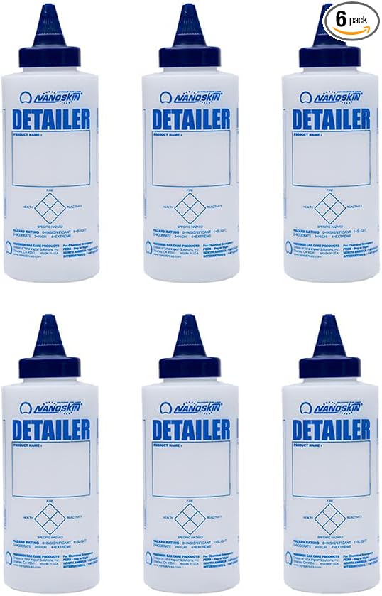 Nanoskin 6-Pack 12 Oz. Squeeze Bottle with Twist Top Dispensing Cap for Auto Detailing, Household Cleaning, Car Care, Applying Wax & Polish, Liquid Storage | Durable, Clear, Easy to Use, Leak-Proof