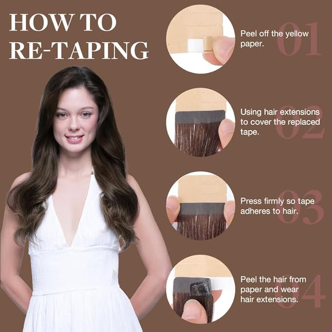 GOO GOO Tape in Hair Extensions Human Hair, 4A Chocolate Brown, 20inch 30g 10pcs, Skin Weft Seamless Invisible, Silky Straight with Thick Ends, Remy Human Hair