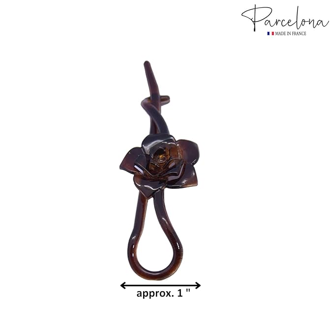 Parcelona French Rose Flower Twist N Clip Set of 2 Cellulose Acetate Shell Hair Clip Barrette 10.5 cm
