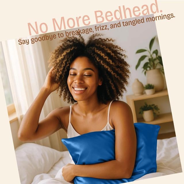 BLISSFORD Royal Blue Satin Pillowcase with Zipper, for Hair and Skin Care, Feels Soft and Cool Like a Silk Pillowcase, Satin Pillow Cases, Slik Pillow Cover, Standard Size - 2 Pack