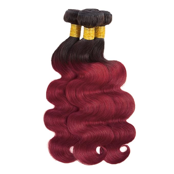28 30 32 Inch Ombre Bundles Human Hair 99j Body Wave Bundles 2 Tone Black and Red Body Wave Bundle Niegmeag Brazilian Virgin Soft and Silky Remy Hair Extensions 300g