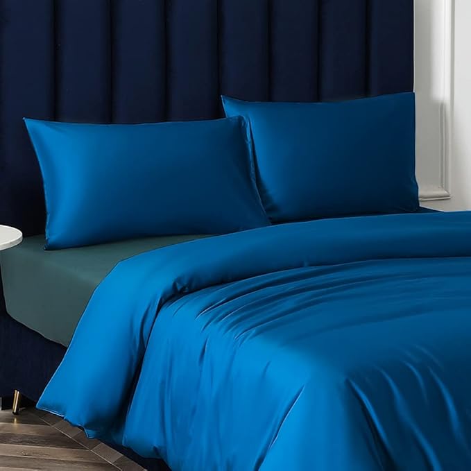 NTBAY Zippered Satin Pillow Cases for Hair and Skin, Luxury Queen Hidden Zipper Pillowcases Set of 2, 20x30 Inches, Royal Blue