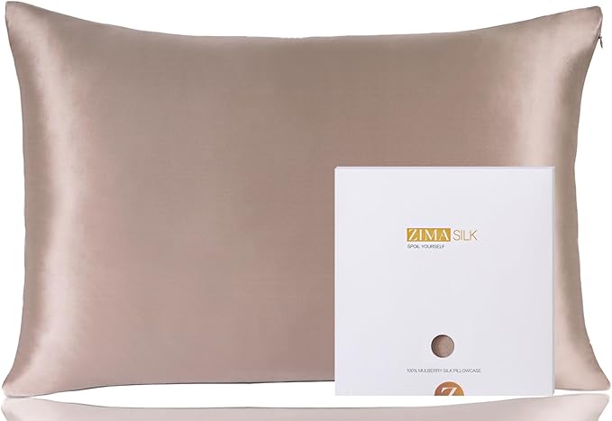 ZIMASILK 100% Pure Mulberry Silk Pillowcase for Hair and Skin Health,Soft and Smooth,Both Sides Premium Grade 6A Silk,600 Thread Count,with Hidden Zipper,1pc (King 20''x36'',Gray Brown)