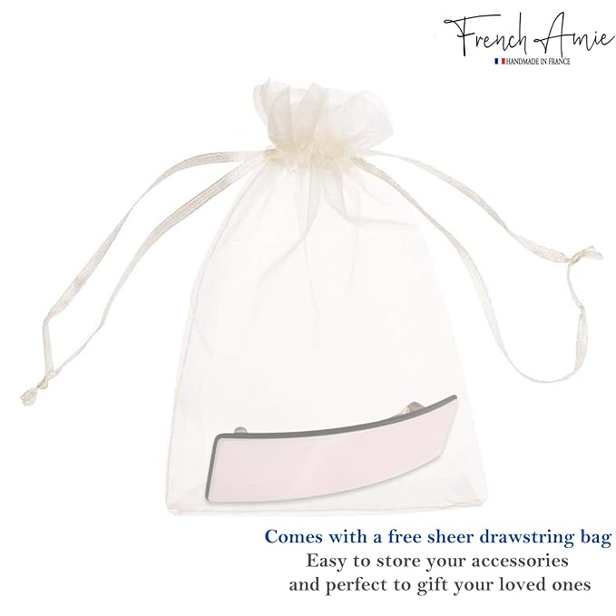 French Amie Fine 1" Wide Rectangular Celluloid Handmade Blush Pink with Black Edges Automatic Hair Barrettes for Women French Hair Clips