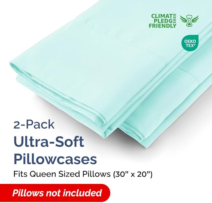 Queen Pillow Cases - 2 Pack - Super Soft Pillowcase Covers - Envelope Enclosure - Hotel Quality Pillow Protectors - Wrinkle Free, Shrink and Stain Resistant - Machine Washable - 20" x 30" (Spa Blue)