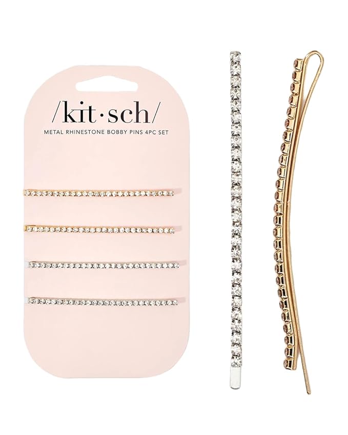 Kitsch Rhinestone Bobby Pins for Women, Stylish and Decorative Hair Accessories | Extra Long Rhinestone Hair Clips for Events | Ideal Gifts for Women - Set of 4, Gold and Silver
