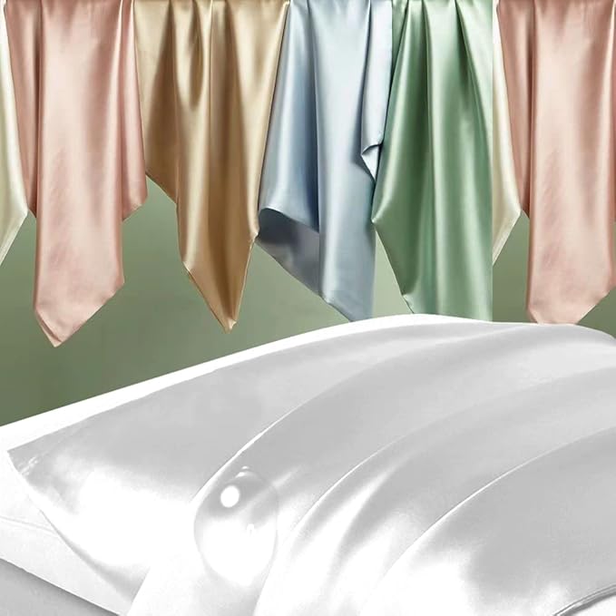 Silk Pillowcase for Hair and Skin, Mulberry Silk Pillow Cases King Size, Anti Acne Cooling Sleep Both Sides Natural Silk Satin Pillow Case Covers with Hidden Zipper, Gifts for Women Men, White