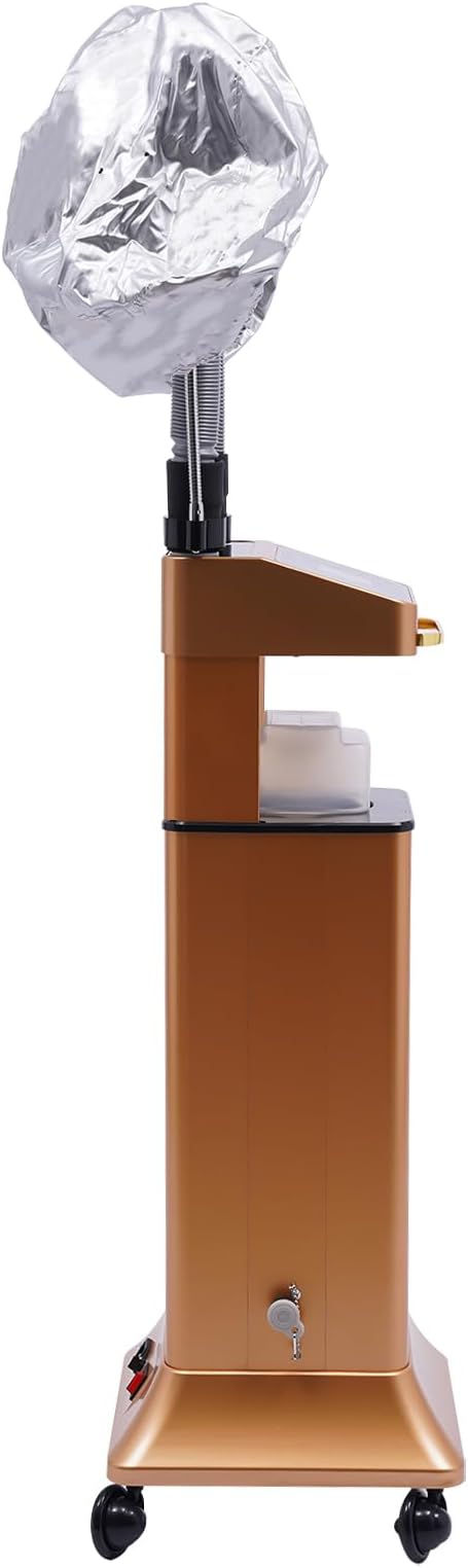 Multifunctional Hair Steamer Cold Mist Ozone Oil Treatment Dyeing Machine with 2 Steam Caps Standing Hooded Hair Care Processor with Wheels 2 Telescopic Tubes Time/Temp Control for Barbershops Salons