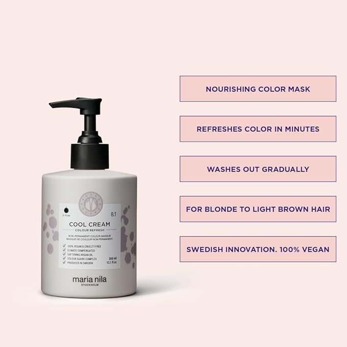 Maria Nila Color Refresh Cool Cream, 10.1 Fl Oz / 300 ml, Cool Dark Blonde Color Bomb, Semi-Permanent Pigments, 100% Vegan & Sulfate/Paraben free