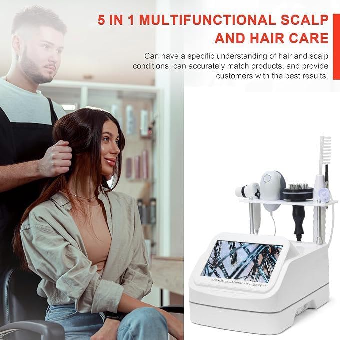 5 in 1 Skin Scalp Detector, Skin Diagnosis Hair Analyzer, Scalp Hair Follicle Detector with 4 Spectral Detection, 200 Times Magnification, for Home, Beauty Salon Spa