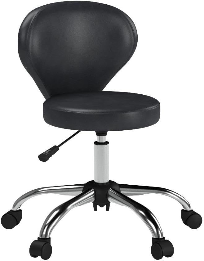 Set of 2 PVC Faux Leather Rolling Swivel Salon Stool Chair with Wheel Back Lumbar Support Seat Height 22 in Diameter 15 Inch Adjustable Hydraulic Chair for Beauty Barber Manicure Lash 2 Pack