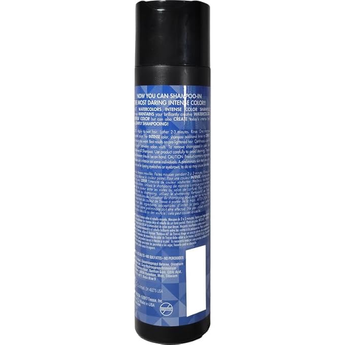 Watercolors by Tressa INTENSE 3-in-1 Color Depositing Shampoo, Semi Permanent Hair Color, Hair Dye Shampoo for Curly, Dry, and Normal Hair, 8 fl oz - BLUE