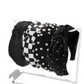 4Pack Knotted Headband for Women Checkered Flower Printed Headbands Top Knot Non Slip Beaded Headband Set Solid Color Wide Knotted Head Bands for Women's Hair (Black White)