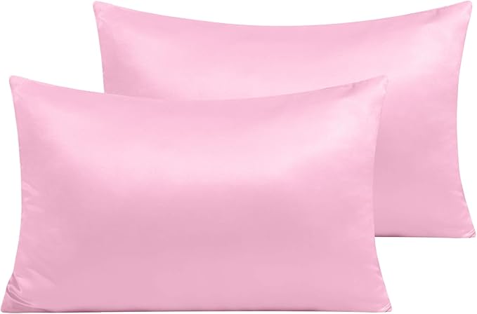 NTBAY Zippered Satin Pillow Cases for Hair and Skin, Luxury Queen Hidden Zipper Pillowcases Set of 2, 20x30 Inches, Light Pink