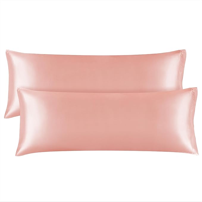 BEDELITE Satin Body Pillow Cover 2 Pack, Super Soft and Cooling Body Pillow Pillowcase for Hair and Skin, Breathable Silky Full Long Pillowcase Cover(20"x54", Coral)