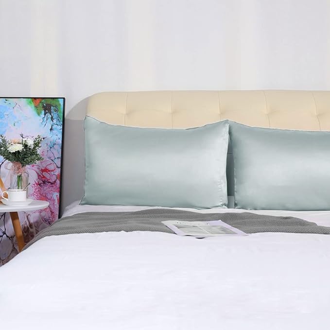 uxcell 2 Pack Silk Satin Pillowcase for Hair and Skin, Cool, Silky, Soft Breathable Pillow Cases Standard Size 20x26 Inch Sateen Pillowcase Light Gray with Envelope Closure