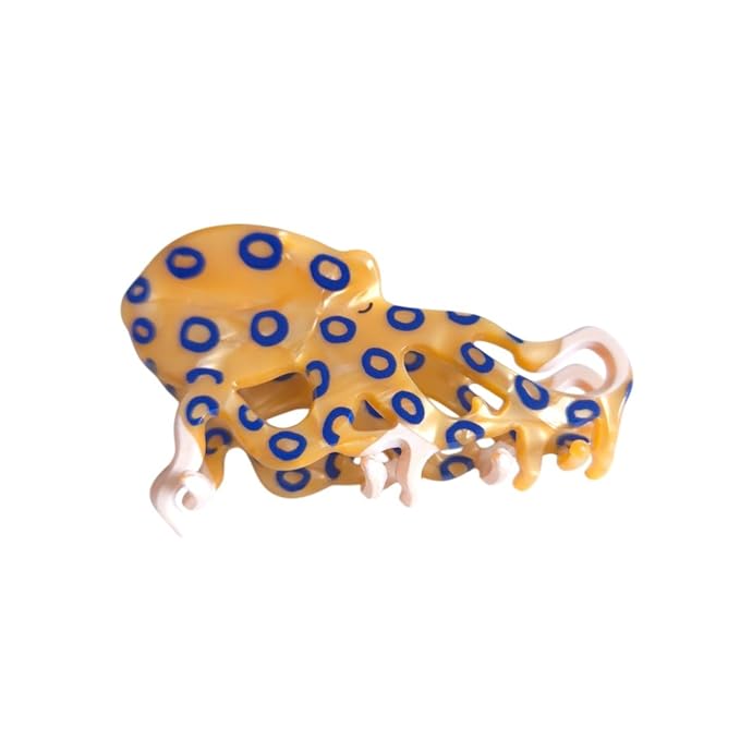 Cute Blue-Ringed Octopus 2.95inch Small Hair Clip,Funny Acetate Claw Clips for Women