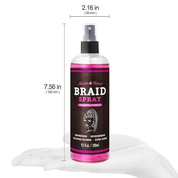 Nicole & Alyssa - Braid Spray 9.5oz - for BOHO Braids, Twists, Locs, Box Braids, Knotless Braids, Cornrows - Braid Sheen, Refreshing, Moisturizing, Detangling, Extra Shine