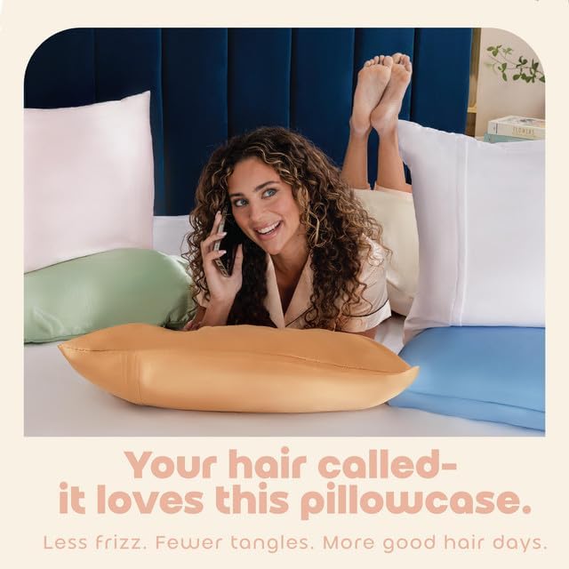 BLISSFORD Satin Pillowcase with Zipper, for Hair and Skin Care, Feels Soft and Cool Like a Silk Pillowcase, Beige Satin Pillow Cases 2 Pack, Slik Pillow Cover, King Size, Set of 2