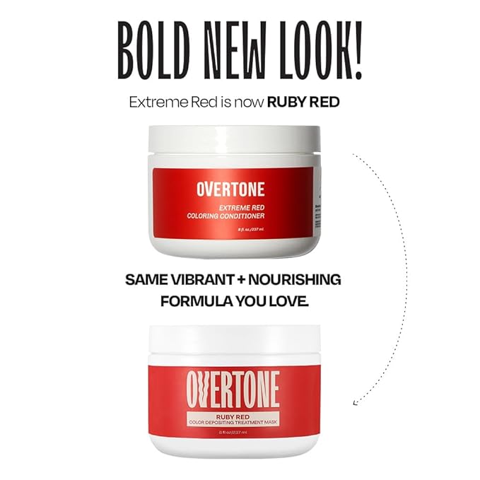 Overtone Semi Permanent Hair Color Conditioner, Extreme Red is now Ruby Red, 8 oz, Nourishing, Damage-Free, Color Depositing Mask for All Hair Types with Shea Butter & Coconut Oil, Cruelty-Free