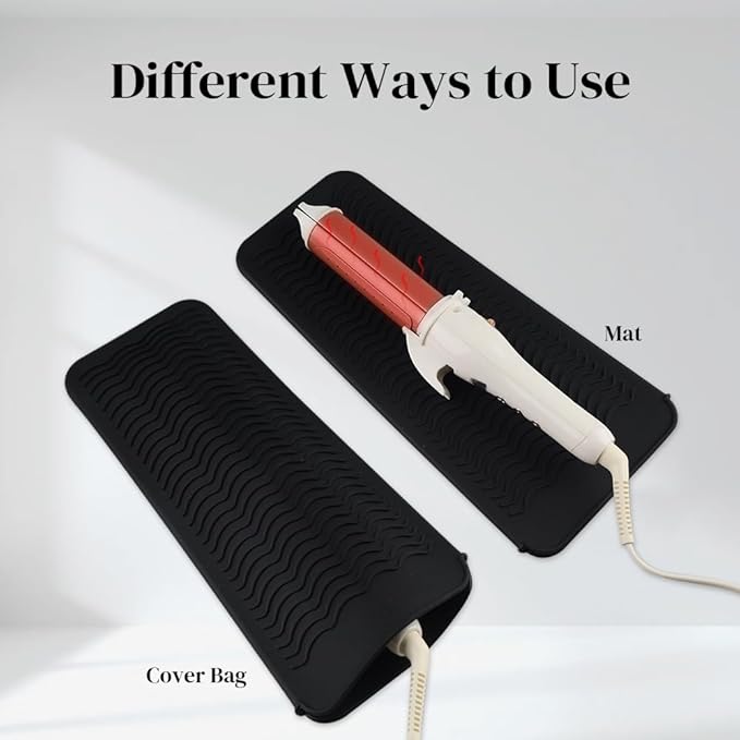 Anti-Slip Heat Resistant Mat for Hair Straightener Hair Curling Iron Pouch Portable Silicone Pad for Hair Waving Iron Hair Dryer Hair Styling Salon Tool