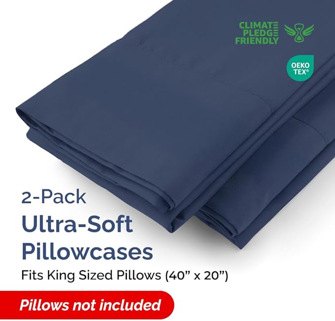King Pillow Cases - 2 Pack - Super Soft Pillowcase Covers - Envelope Enclosure - Hotel Quality Pillow Protectors - Wrinkle Free, Shrink and Stain Resistant - Machine Washable - 20" x 40" (Navy Blue)