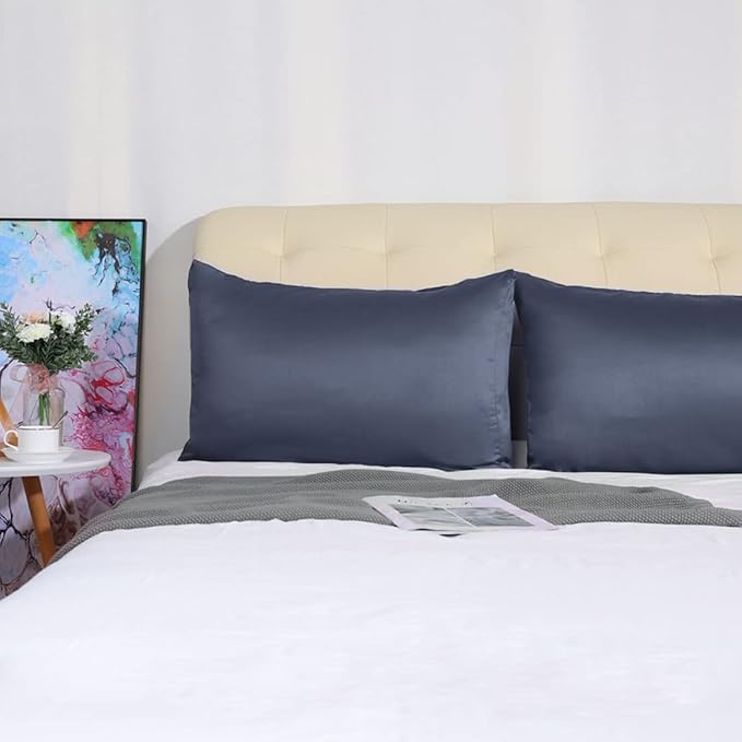 uxcell 2 Pack Silk Satin Pillowcase for Hair and Skin, Cool, Silky, Soft Breathable Pillow Cases Standard Size 20x26 Inch Sateen Pillowcase Slate Gray with Envelope Closure