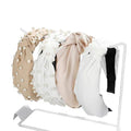 4Pack Knotted Headband for Women Checkered Flower Printed Headbands Top Knot Non Slip Beaded Headband Set Solid Color Wide Knotted Head Bands for Women's Hair (Beige Brown)