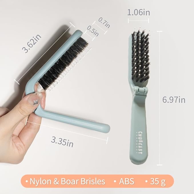 Uffy MiniPop Travel Hair Brush – Mini Folding Boar Bristles for Women, Men & Kids | Kid-Friendly Portable Purse Brush for Wet & Dry Hair, Curly or Straight | Pocket-Size Detangler – Ballet Pink