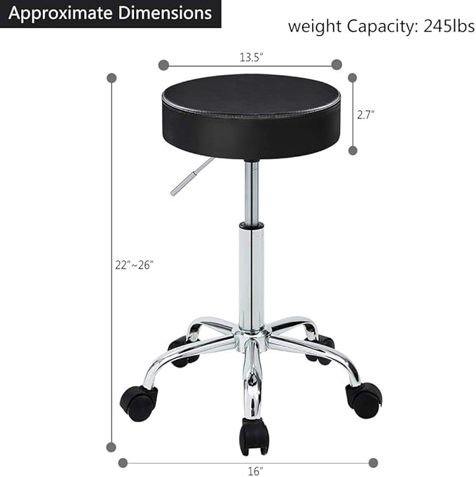 DUHOME 410 Adjustable Height Swivel Medical Clinic Tattoo Spa Salon Stool with Wheels (Black)