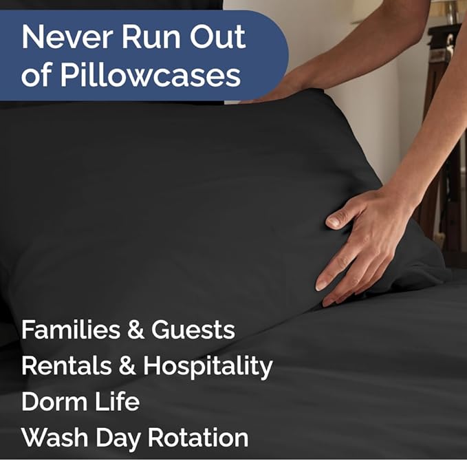 Standard Pillow Cases Set of 10 - Ultra Soft Hotel Quality Pillowcase Covers - Comfy, Cozy & Wrinkle Free - Shrink, Stain and Fade Resistant - Machine Washable Pillow Protectors - 10 Piece Set - Black