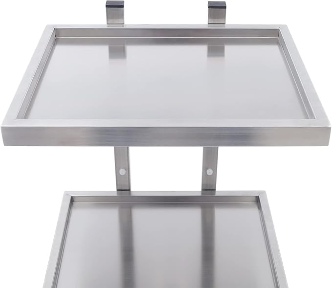 2 Tier Foldable Tray Trolley, Stainless Steel Salon Storage Metal Rolling Cart Mobile Hairdressing Tool Organizer with Wheels for Hair Salon, Studios, Spa Salons (Silver)