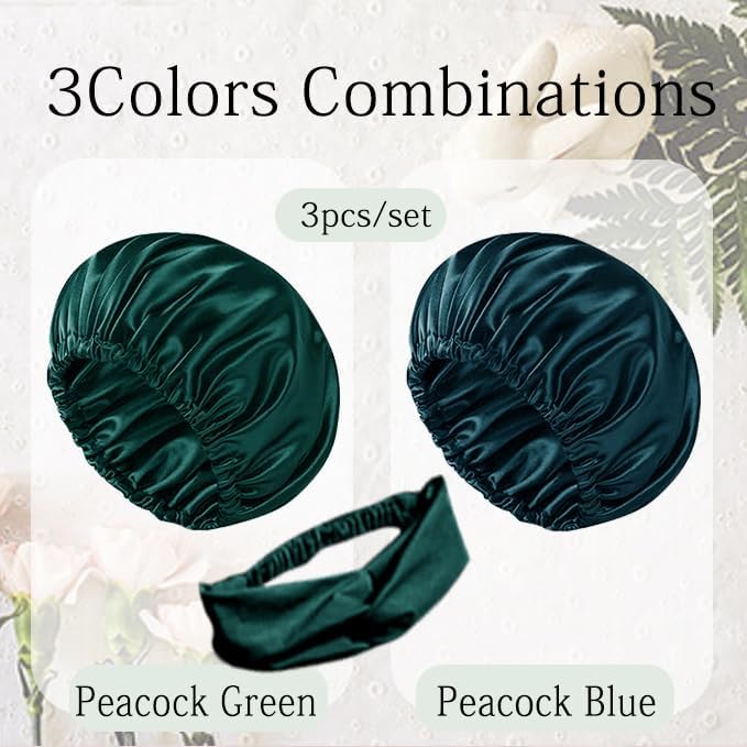 Hair Bonnets 3Pcs Satin Bonnet For Sleeping Silky Bonnets Womens Silk Bonnet Night Caps Curly Hair Sleep Cap For Women