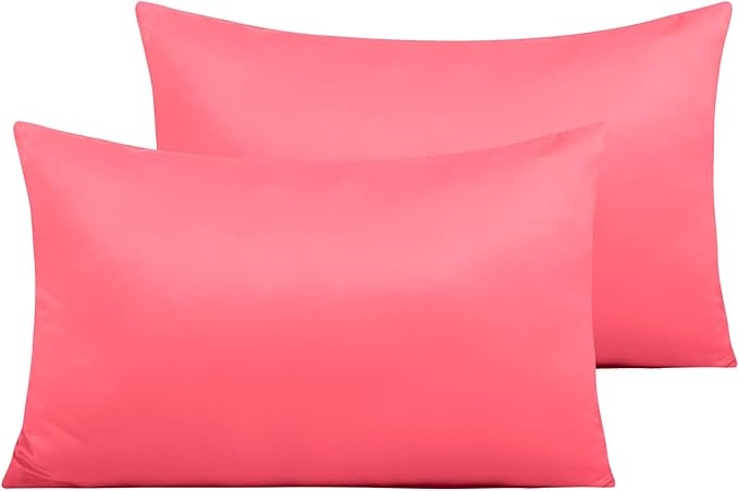 NTBAY Zippered Satin Pillow Cases for Hair and Skin, Luxury Queen Hidden Zipper Pillowcases Set of 2, 20x30 Inches, Coral Pink