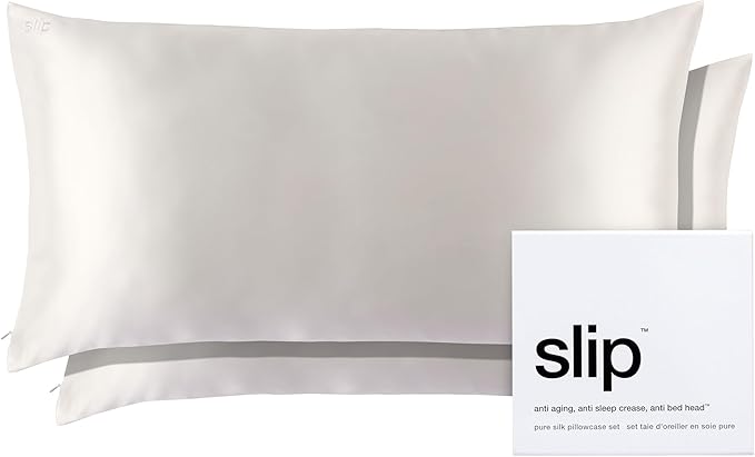 slip The Original King Silk Pillow Case Duo - 100% Pure 22 Momme Mulberry Silk - King Standard Size - Anti-BedHead, Anti-Sleep Crease, White (20" x 36")