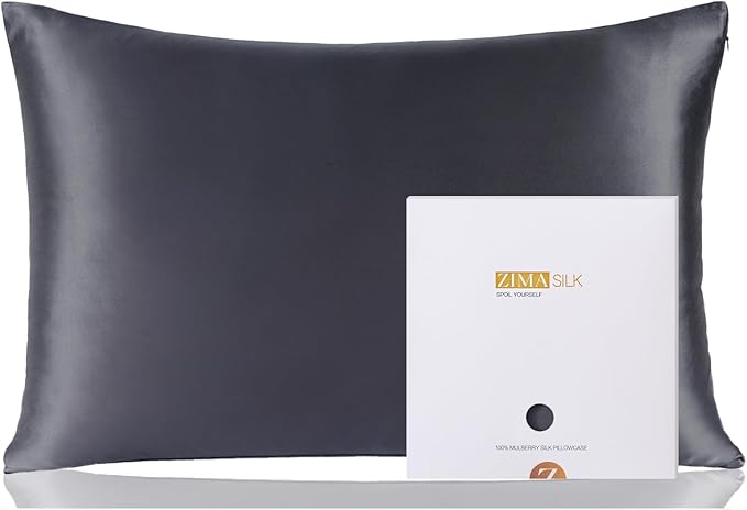 ZIMASILK 100% Pure Mulberry Silk Pillowcase for Hair and Skin Health,Soft and Smooth,Both Sides Premium Grade 6A Silk,600 Thread Count,with Hidden Zipper,1pc (Queen 20''x30'',Dark Gray)