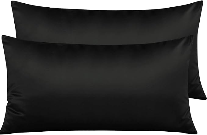 NTBAY Zippered Satin Pillow Cases for Hair and Skin, Luxury King Hidden Zipper Pillowcases Set of 2, 20x36 Inches, Black