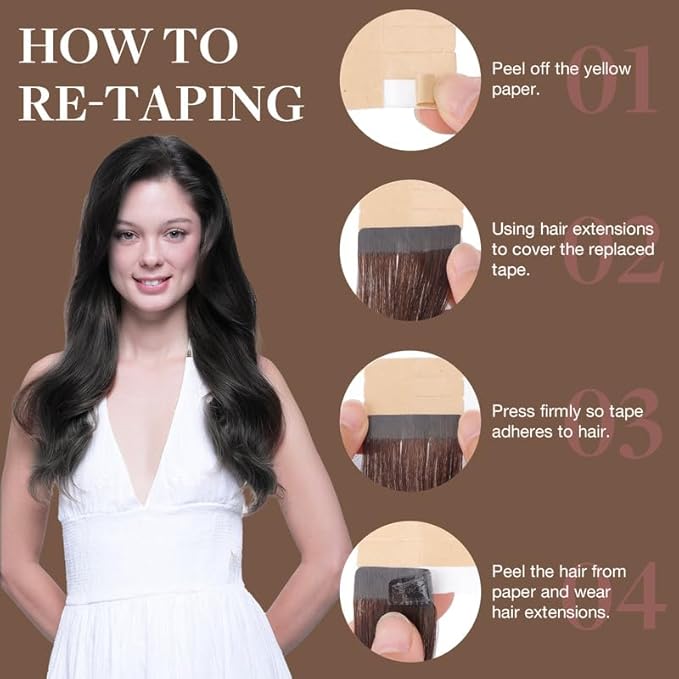 GOO GOO Tape in Hair Extensions Human Hair, 1B Natural black, 20inch 30g 10pcs, Skin Weft Seamless Invisible, Silky Straight with Thick Ends, Remy Human Hair