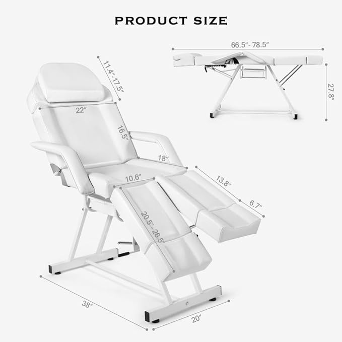 Artist hand Massage Table Facial Bed Massage Bed for Eyelash Extensions Salon Chair with Tray,Split Footrests(White)