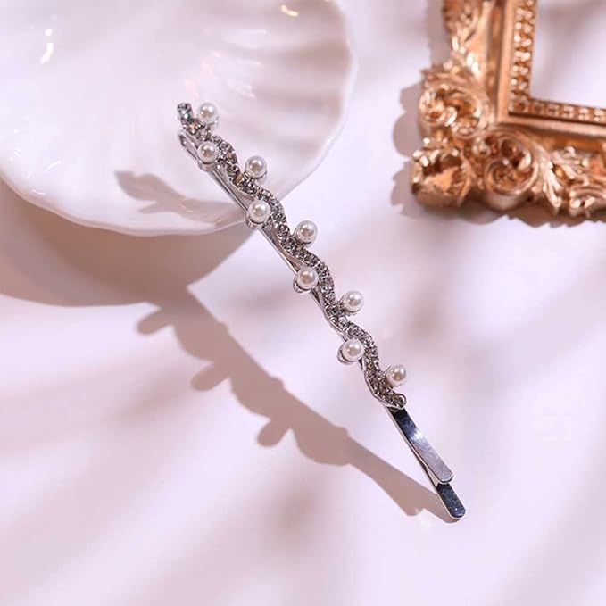 WHITEBRIDGE 8pcs Rhinestone and Pearl Bobby Pins Metal Hair Clips Sparkling HairClip for Women Girls Gold and Silver Diamond Hair Pins