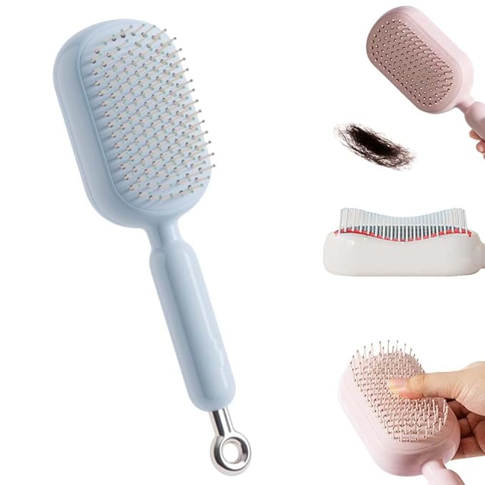 Retractable Cushion Massage Comb, 2026 New Self Cleaning Hair Brush, Anti Static Self Cleaning Hair Brush for Women Men (Blue)