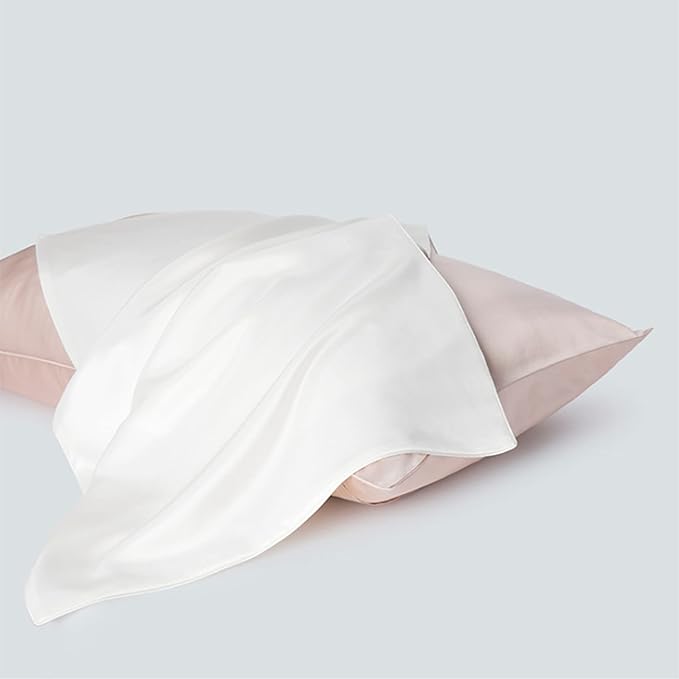 Premium Mulberry Silk Pillowcase for Hair and Skin Made in USA, Anti Acne Pure Silk Pillow Cases White Queen, 100% Real 22 Momme Pillow Cover, Anti Wrinkle, 1 Pc 20"x30" (Queen, White)